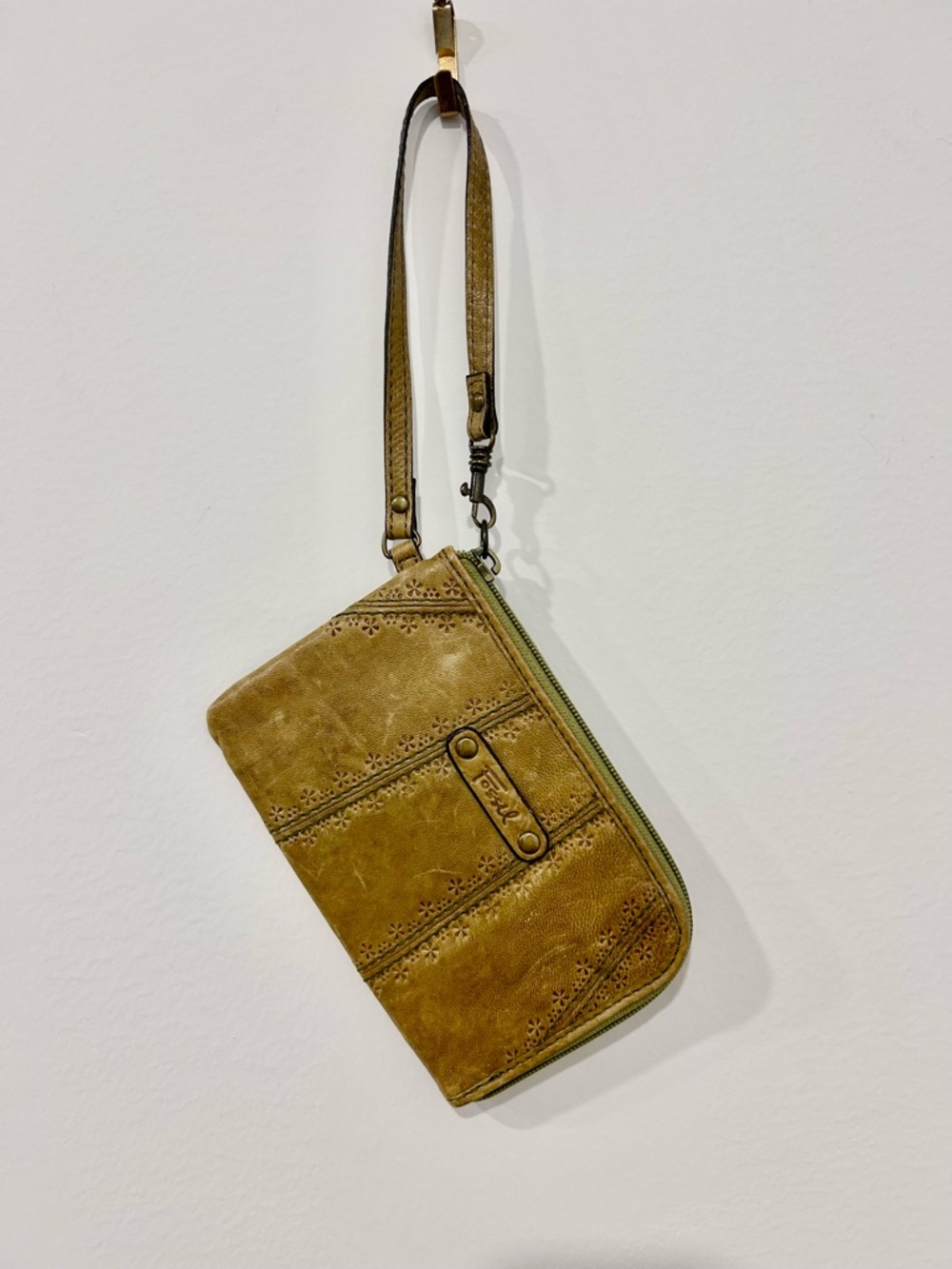 Green Leather Wristlet Clutch by Fossil
